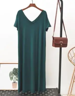 Летнее длинное женское пляжное платье до середины икры Vestidos с v-образным вырезом и коротким рукавом, повседневное домашнее платье из модала - Цвет: Popular Green