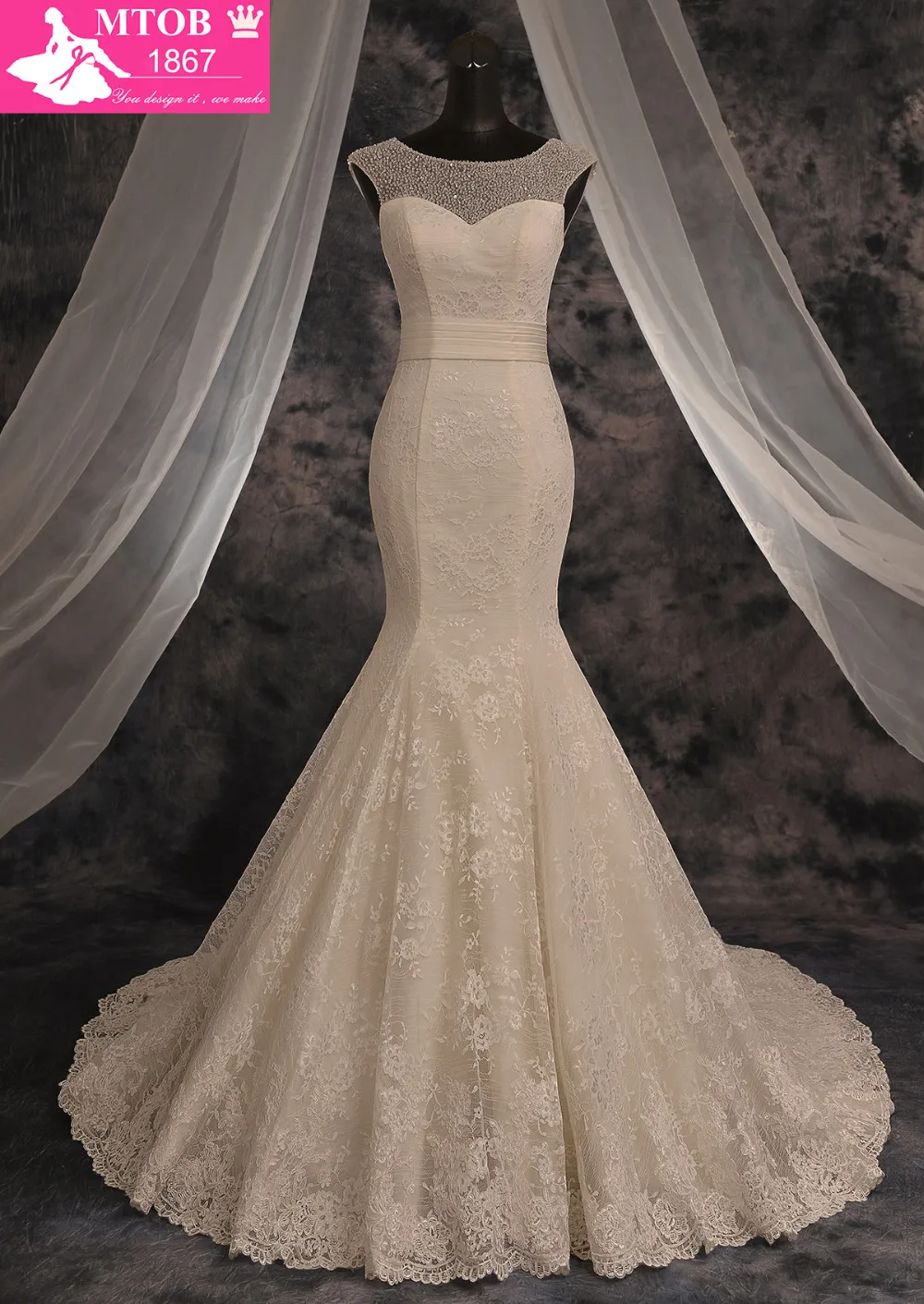 Дизайнерское кружевное привлекательное свадебное платье русалки с блестящими
