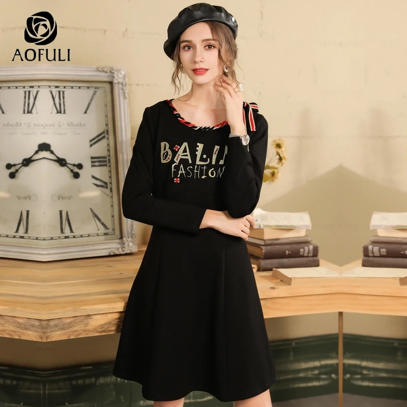 M/L/XL/5XL модное женское платье с вышивкой черное в полоску галстуком-бабочкой