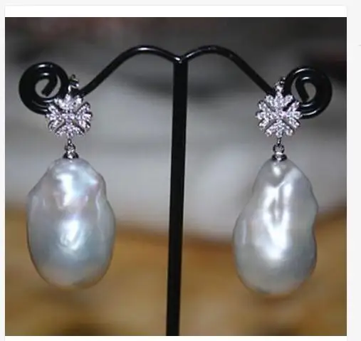 Потрясающая Пара серых жемчужных серег в стиле барокко 25-28 мм 925s