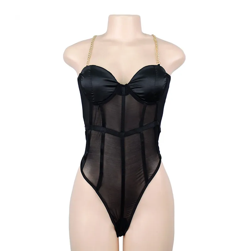 Пикантные черные сапоги Sheer Cami боди Лето Для женщин комбинезон See Through ремень боди купальник цельный корпус