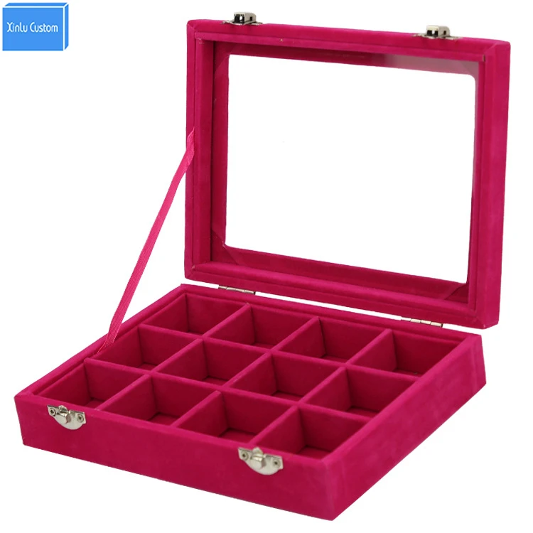 Черный/красный бархатный ящик для хранения с 12 отделениями женские аксессуары