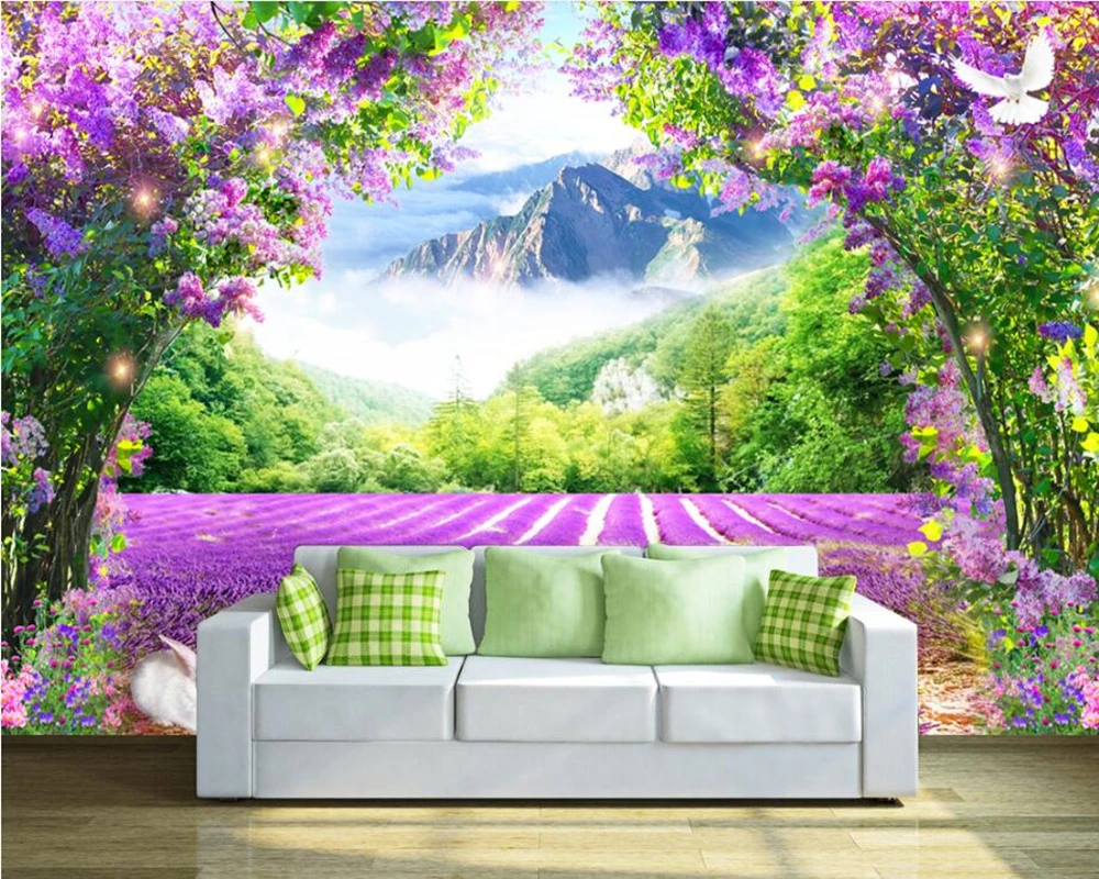 

Papel de parede Fresh Lavender Flower Vine Arch 3D wallpaper,living room TV sofa wall bedroom bathroom wall papers home decor
