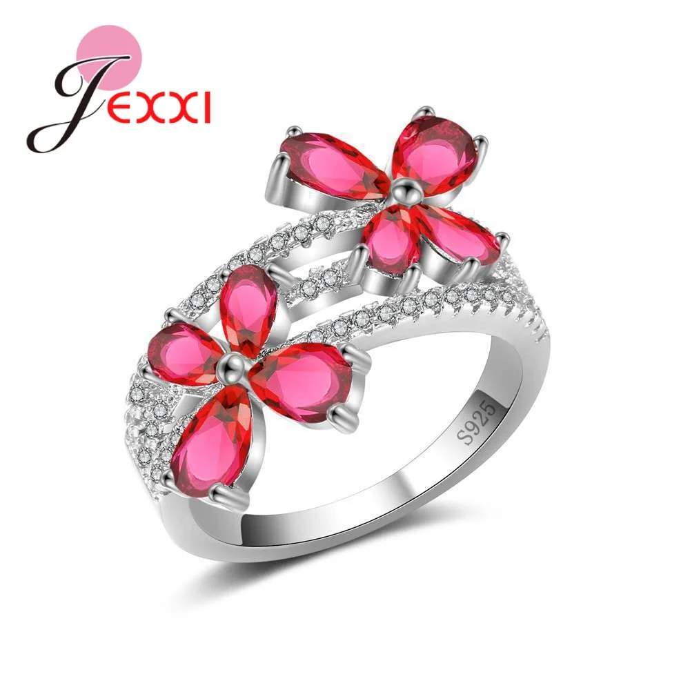 Sweet Lovely Girl Gift Ring 925 Sterling Silver Two Flower Shape Cubic Zircon Women Wedding Engagement Dance Party Jewelry | Украшения и