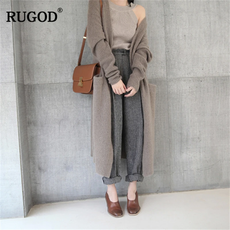 Осень-зима 2019 вязаный кардиган RUGOD Женский Свободный Повседневный свитер с