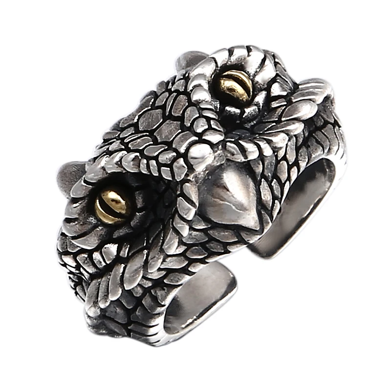 

new fashion rings for men 925 sterling vintage chinese style personality arrogance vivid Snakehead ring opened Adjustable size