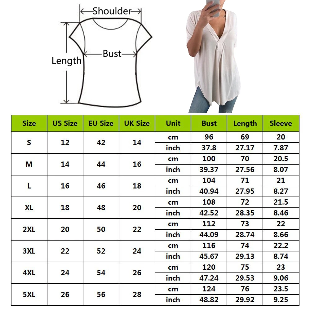 Летняя футболка с v образным вырезом и коротким рукавом Повседневная Свободная