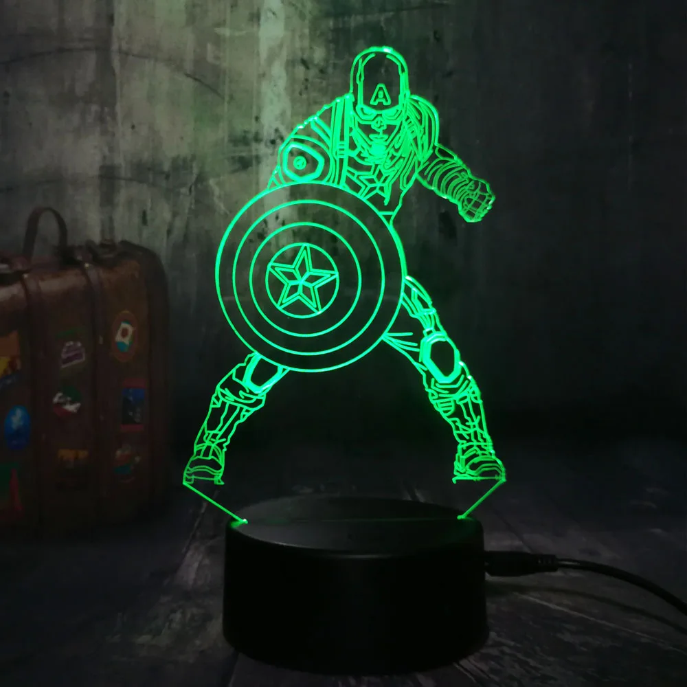 Крутая Новинка Marvel Мстители Капитан Америка ночной Светильник детская игрушка 3D