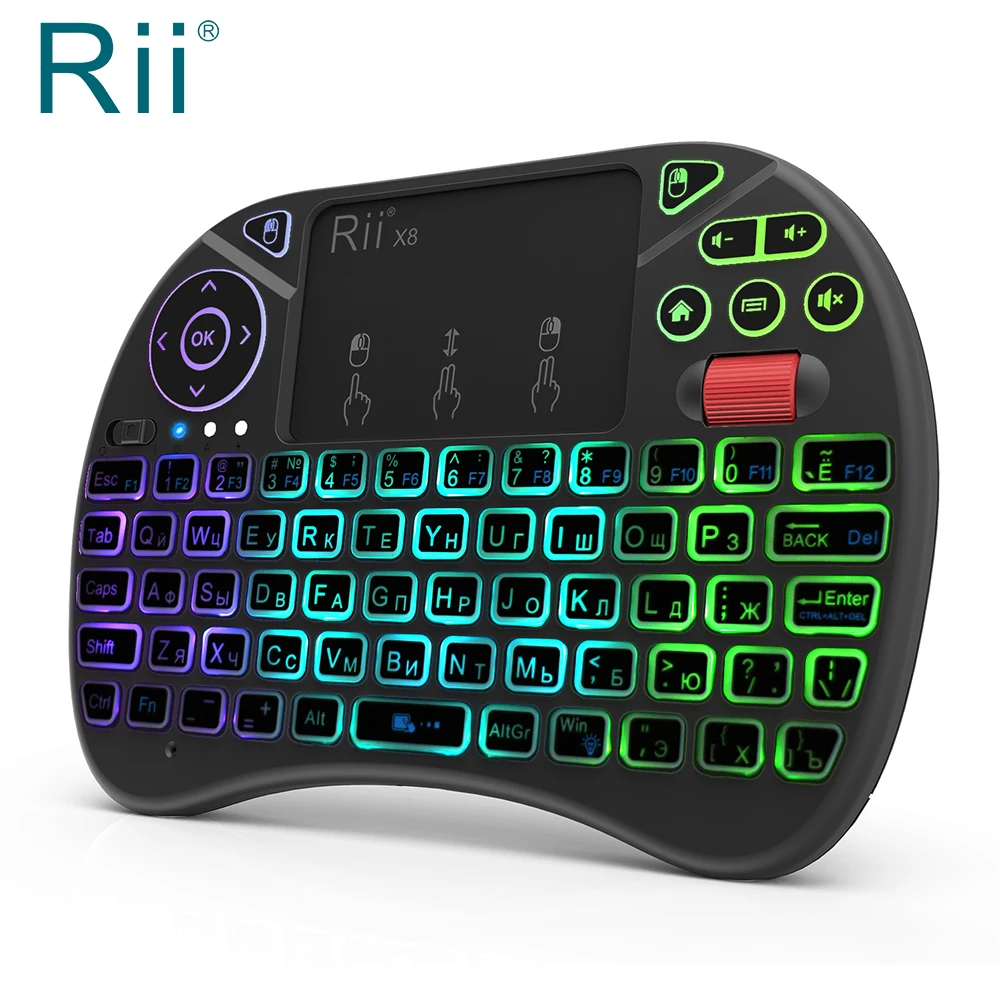 Оригинальная Беспроводная мини клавиатура Rii X8 с Цветной подсветкой 2 4 ГГц