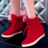 2020 casual shoes women height increasing platform sneakers wedges shoes for woman lace up high top genuine suede women shoes
