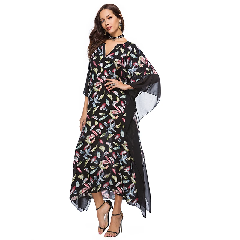 Женское платье с v-образным вырезом и рукавами летучая мышь большие размеры