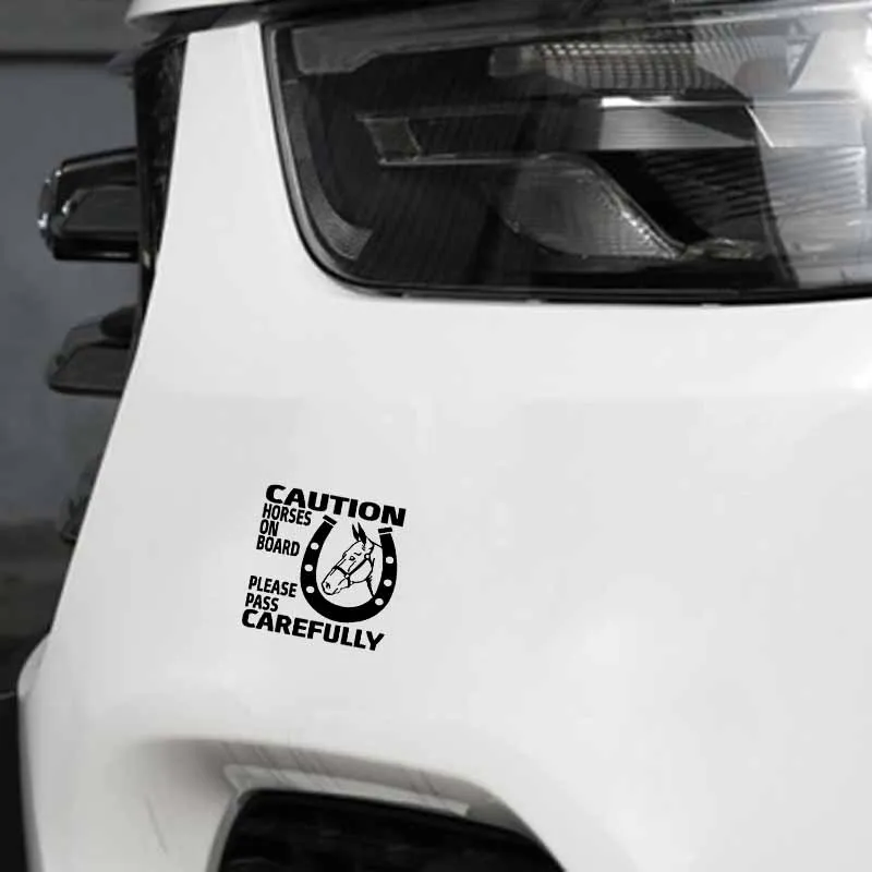 

QYPF 12.7CM*12.7CM CAUTION HORSES ON BOARD PLEASE PASS CAREFULLY Vinyl Car Decal Sticker Black Silver C14-0096