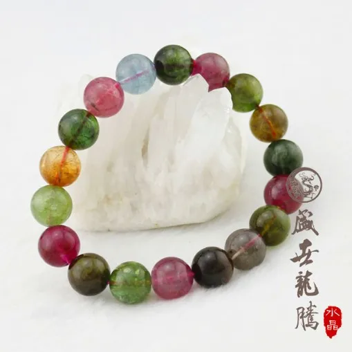 Браслет с натуральными конфетными турмалиновыми бусинами цвет