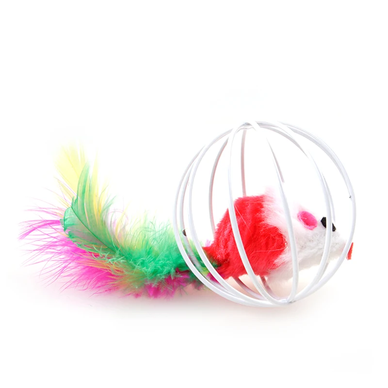 1 шт. красочное перо игрушечная Мышка для кошки интерактивная игра полый шар