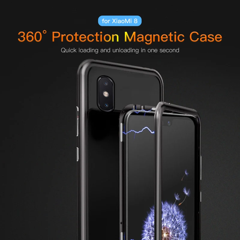 Чехол для Xiaomi 8 Mi8 прозрачная задняя крышка из закаленного стекла с магнитной