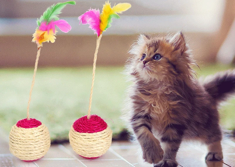 Игрушка для питомцев, кошек, сизаля, Когтеточка, жевательная игрушка, прорезыватель, погремушки, плетеные шарики, котенок, интерактивные игрушки с перьями, товары для домашних животных