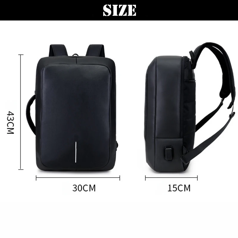 

15.6" Multifunction Laptop Backpack Black Business Male Anti-theft USB Charging Functional Rucksack Leisure Travel Backpack