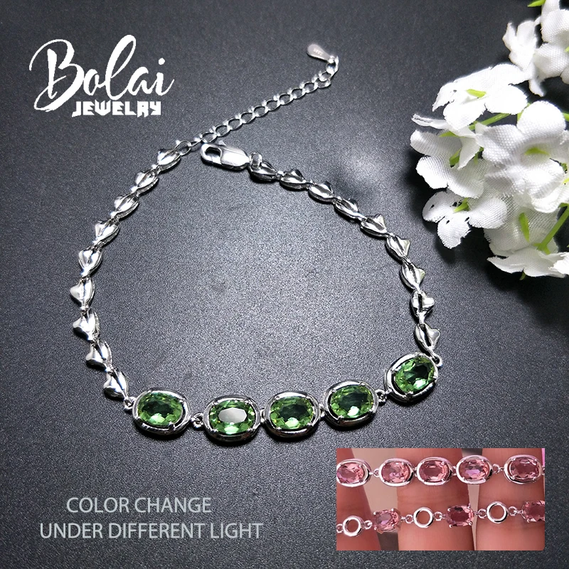 

Bolaijewelry,amazing Color Change created zultanit diaspore bracelet 925 sterling silver fine jewelry for girls gift