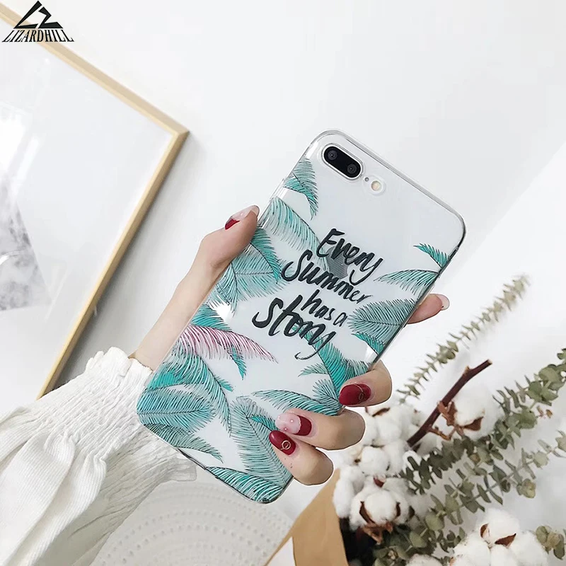 Lizardhill ins/модные стиль зеленые листья Чехлы ТПУ телефон для iphone 7 Чехол 6s 8 plus x