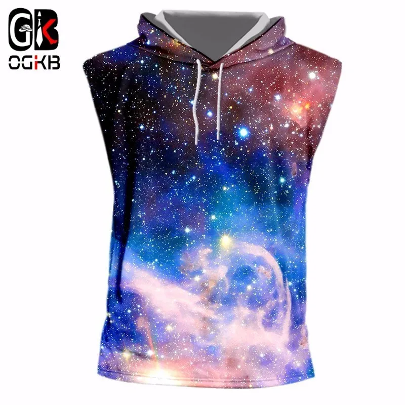 OGKB 2018 летние мужские топы с крутым принтом 3d Galaxy Space звездная звезда капюшоном