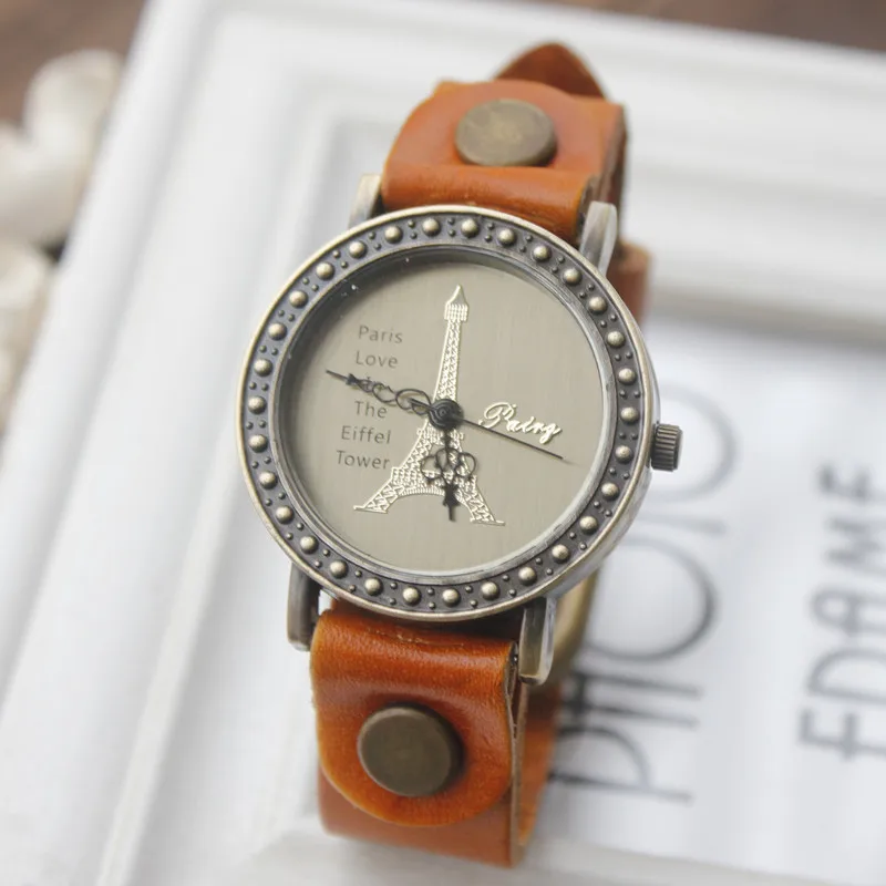French Paris fashion golden face eiffel watches women leather band wholesale dropship hot sale|dropship free|leather necklaces for boysdropshipping