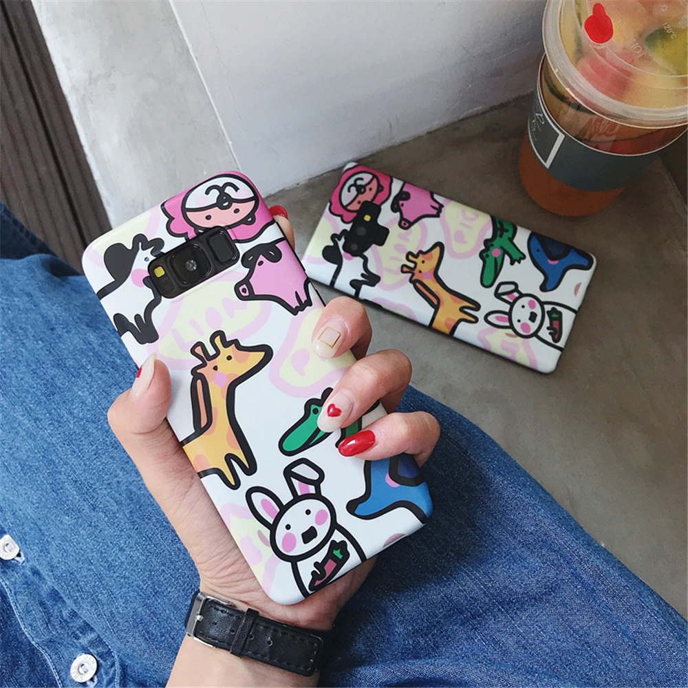 Cartoon Zoo Lion Rabbit Animal Case For Samsung Galaxy S8 S9 S10 Plus Lite S7 Edge Note 8 9 Matte Soft IMD Silicon Cover |