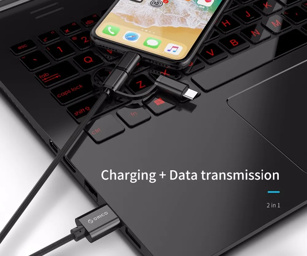 Кабель ORICO 3 в 1 Type C Micro USB для iPhone 8X7 6 6S Plus iOS 10 9 8 Samsung Nokia быстрой зарядки нейлоновый