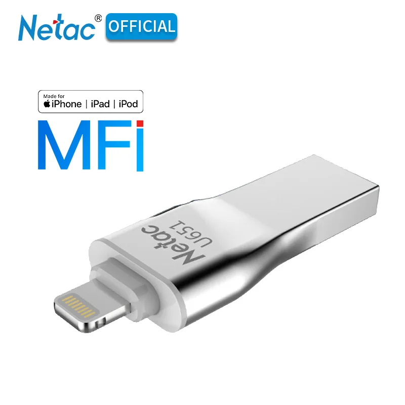Netac U651 Lightning USB 3,0 OTG флеш-накопитель серебристый 32 Гб 64 Гб алюминиевый сплав USB3.0 флеш-диск металлический Флешка для iphone ipad PC