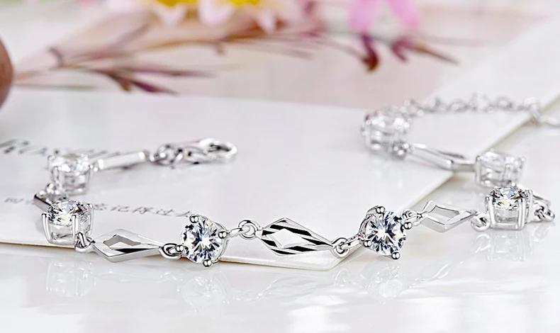 С кристальными подвесками 925 пробы браслет из серебра и один с кристаллами Swarovski Для женщин Эластичность свадебный подарок для невесты ювелирные изделия