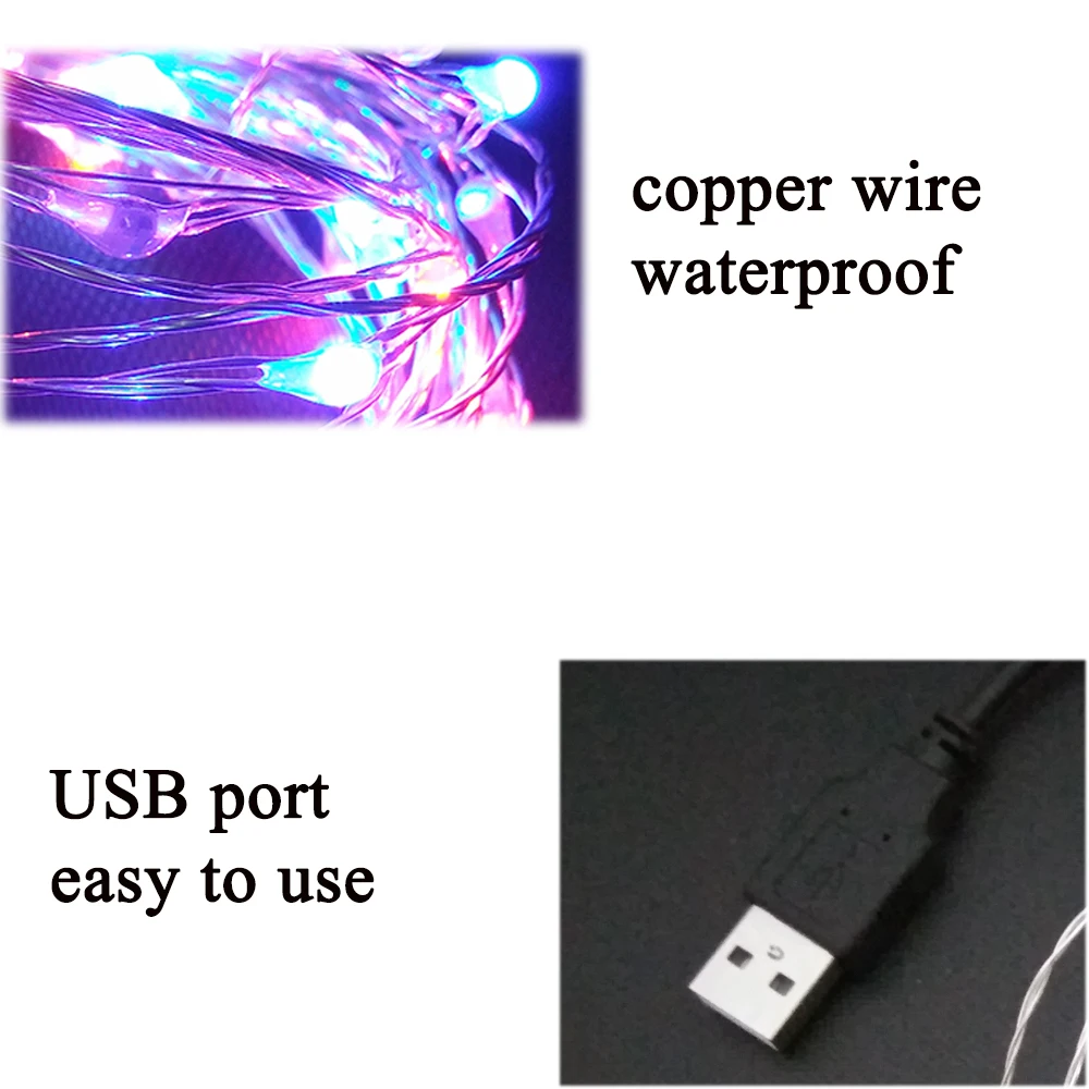 Гирлянды светодиодные огни 10 м 33ft 100led с источником питания от USB 5 В открытый
