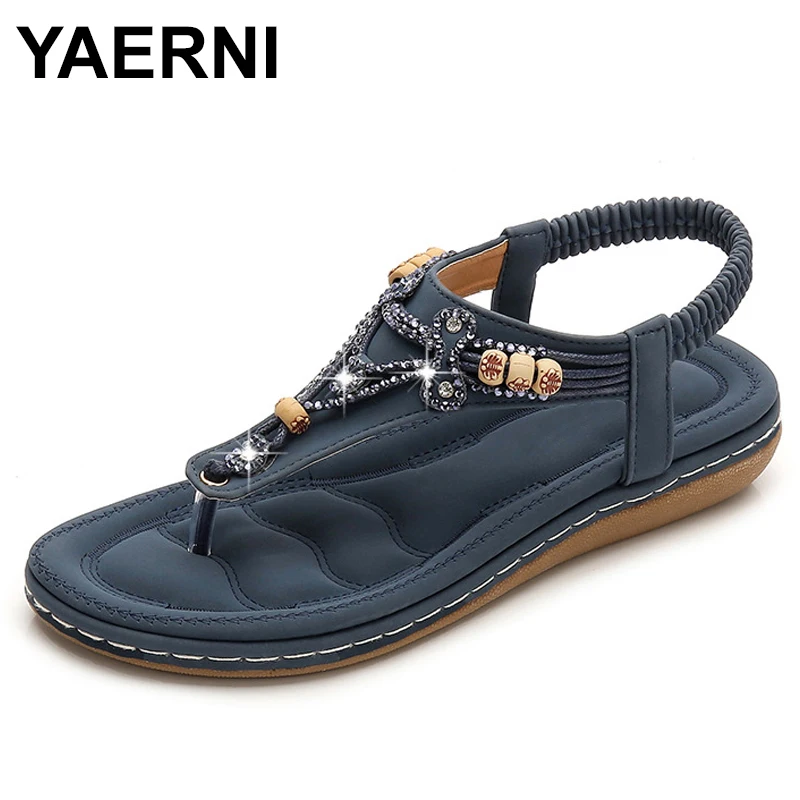 YAERNISummer/женские босоножки в богемном стиле на плоской подошве Sandalias Mujer Женские