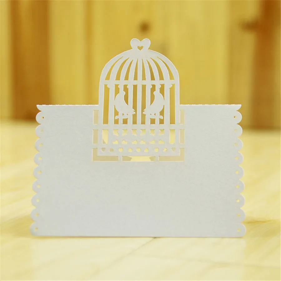 

50pcs Laser Cut Table Place Name Card White Birdcage Name Card Wedding Party Table Decor Paper Kraft Wedding Favor Supplies