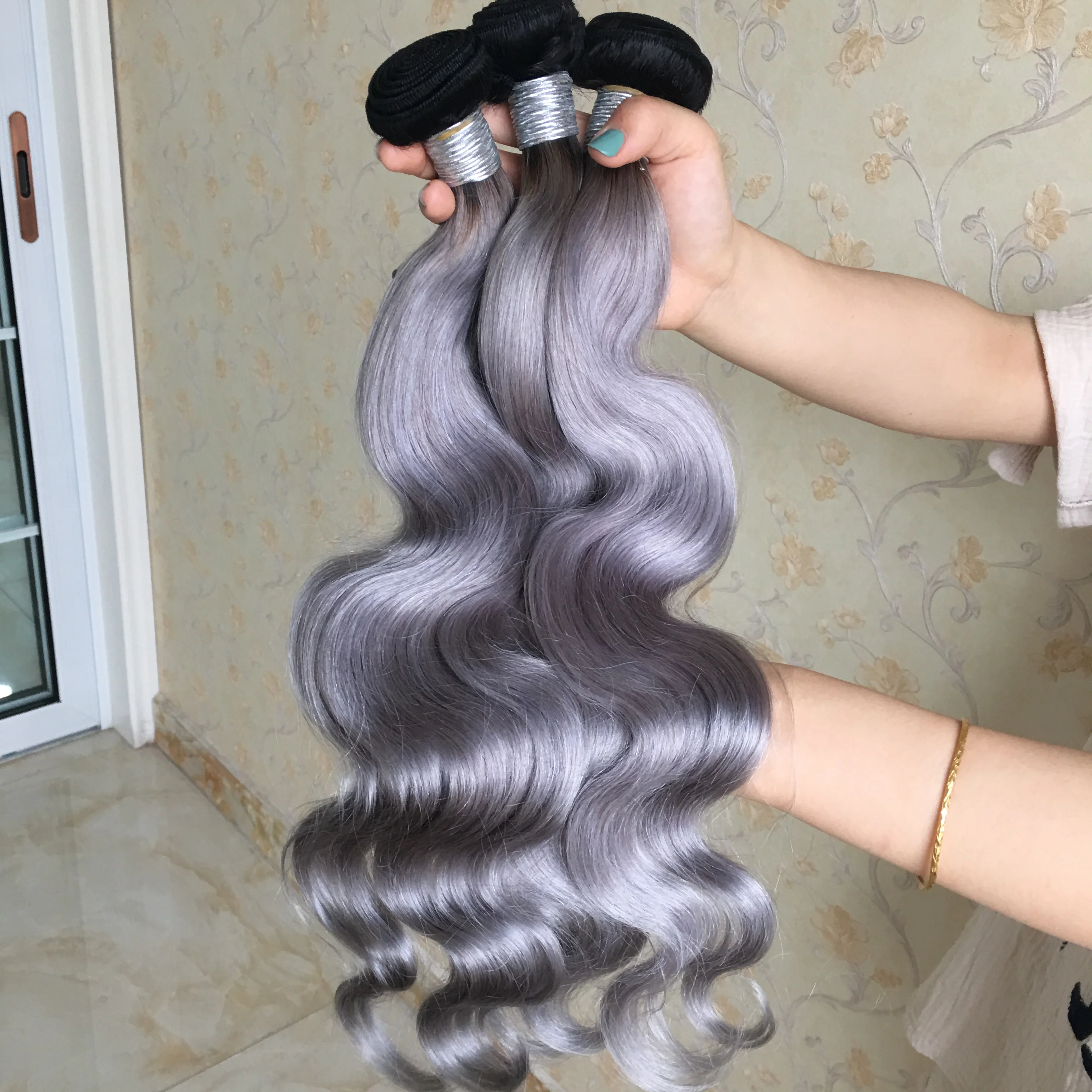 

Brazilian Body Wave Bundles With Closure 1B/Grey 3 Bundles Ombre Human Hair With Closure 100% Remy Hair Bundles Lucky Queen
