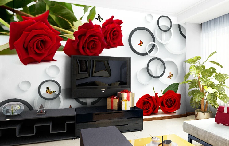 

[Self-Adhesive] 3D Red Roses Butterfly Rings 2 Wall Paper mural Wall Print Decal Wall Murals