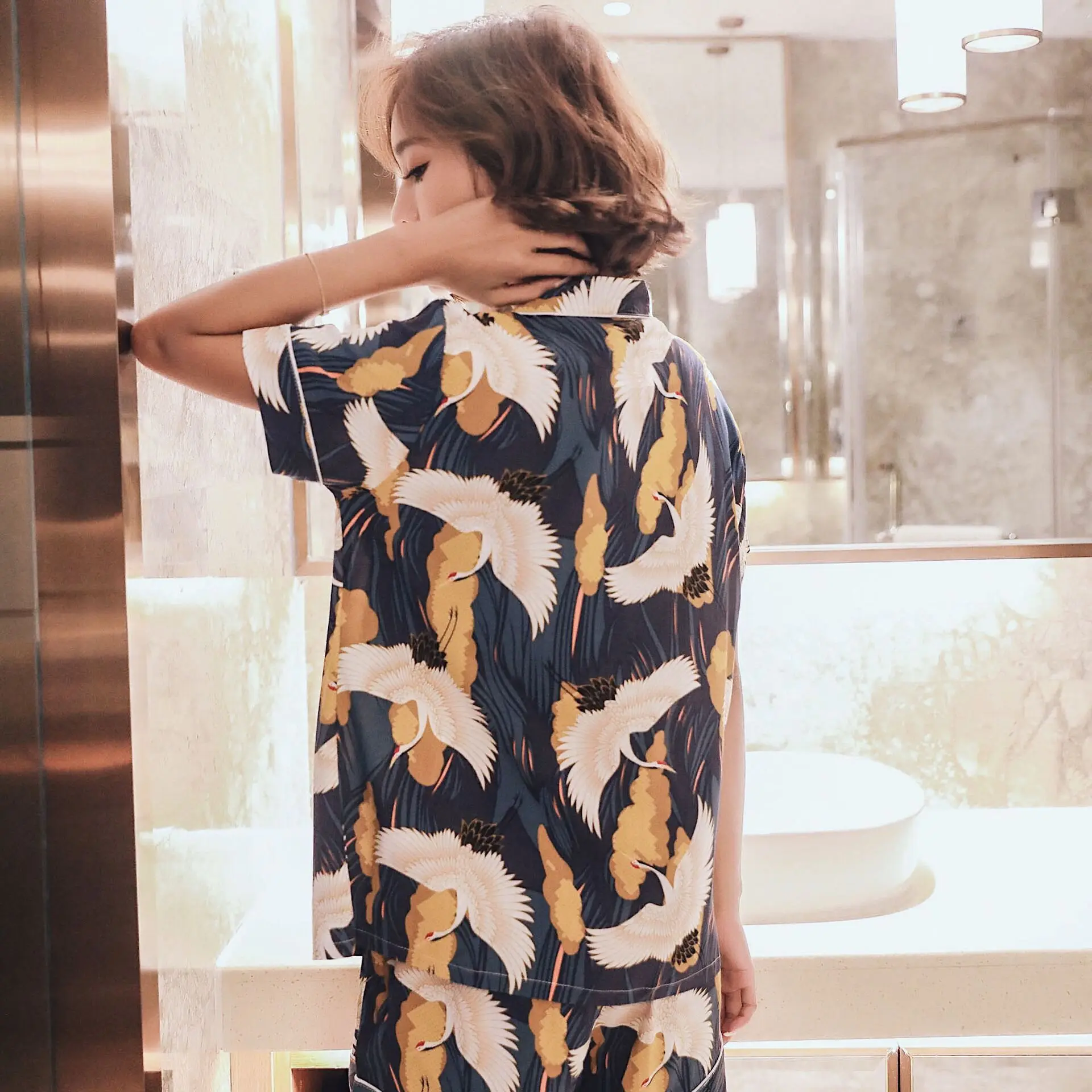 Женский пижамный комплект из 2 предметов винтажная атласная пижама с принтом