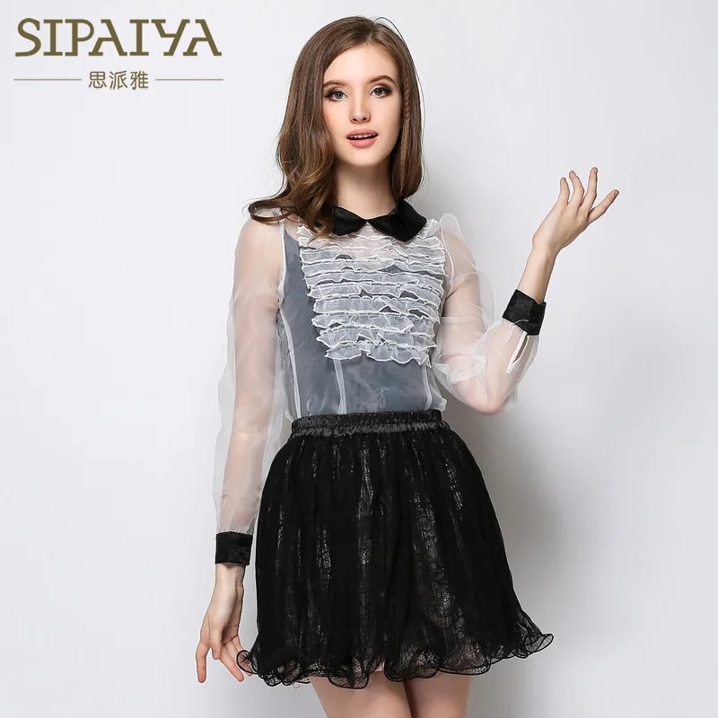 

New Pearl Spring New Europe women perspective sexy temperament of fashion blouse long sleeved shirt