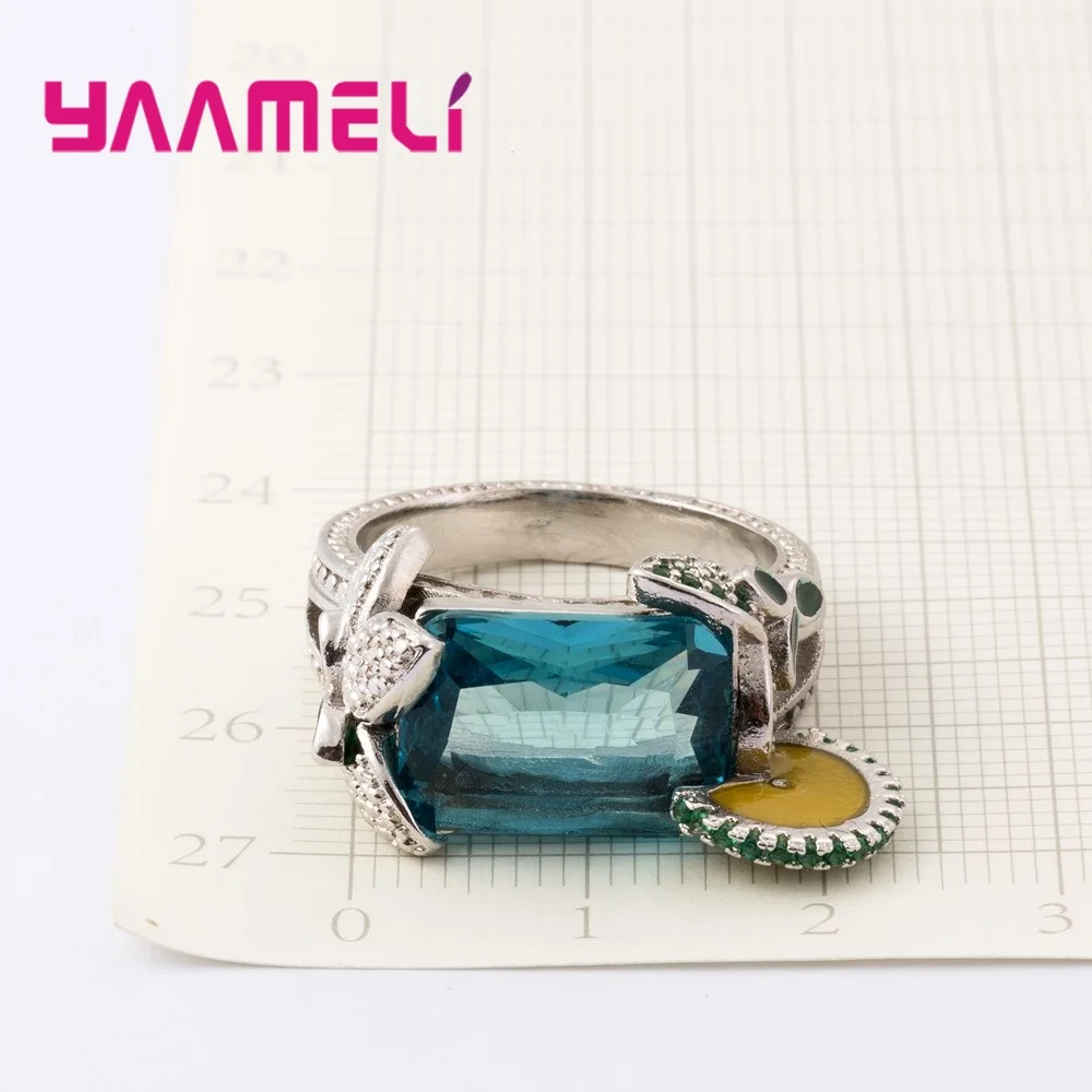 

Special Design Unique 925 Sterling Silver Finger Rings For Women Girls Rectangle Shape Cubic Zirconia Crystal Jewelry
