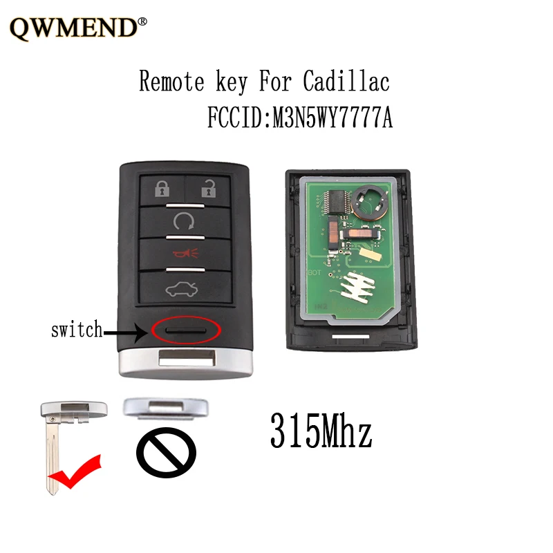 QWMEND 5 кнопок 315Mhe умный дистанционный ключ для Cadillac CTS STS 2008 2009 2010 2011 M3N5WY7777A