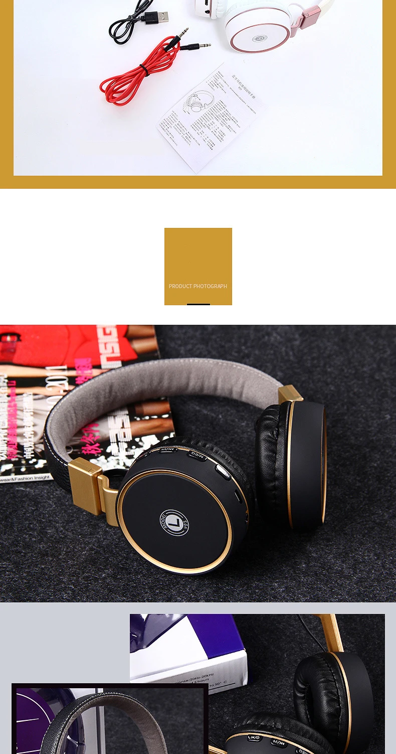 Новые золотые Bluetooth наушники, беспроводные стерео наушники с микрофоном, TF карта для девочек, Xiaomi huawei