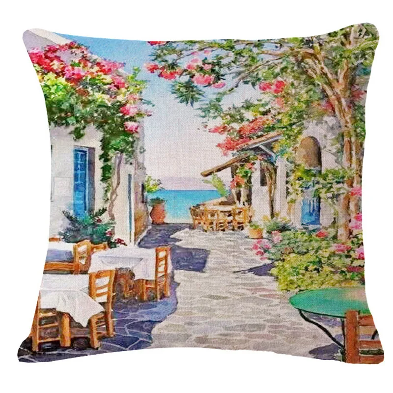 Vintage European Streets Oil Painting Throw Pillow Cover Decorative Massager Pillows Case Zip DIY Home Decor Gift&quot18X18'' | Дом и