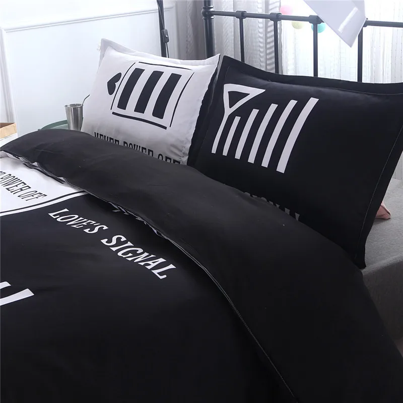 Черный и белый ее сторона его сторона постельные принадлежности наборы queen/King size двуспальная кровать 3 шт./4 шт. постельное белье пары пододеяльник Set5