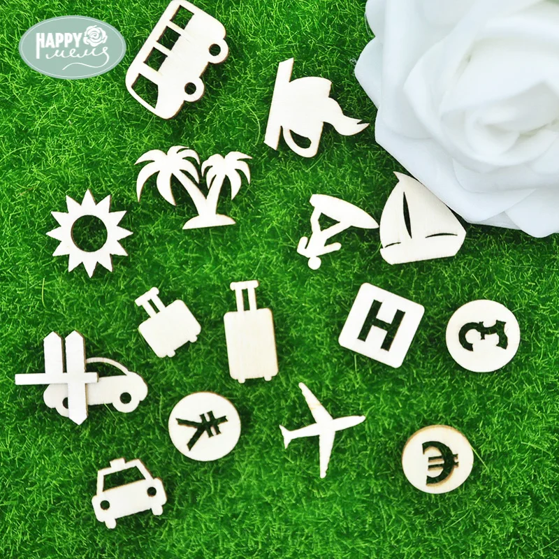 

Happymems Wooden Shapes 36pcs Cute Wood DIY Craft Pine Wood Wall Stick Embellishments For Scrapbooking DIY Home Decorations
