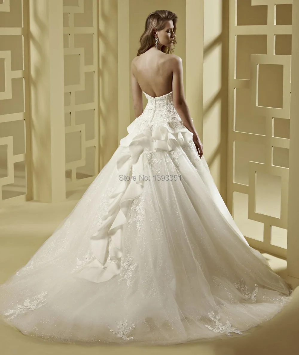 M330 FASHION Ball Gown Sweetheart Ruffles Flower Backless Applique Organza Floor length Wedding dress Cheap 2015 | Свадьбы и