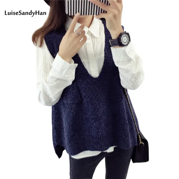 

2022 Spring Autumn Wool Sweater Vest Women Sleeveless V-Neck Knitted Vests Long Sections Poullover Vest Female Jumper Pull Femme