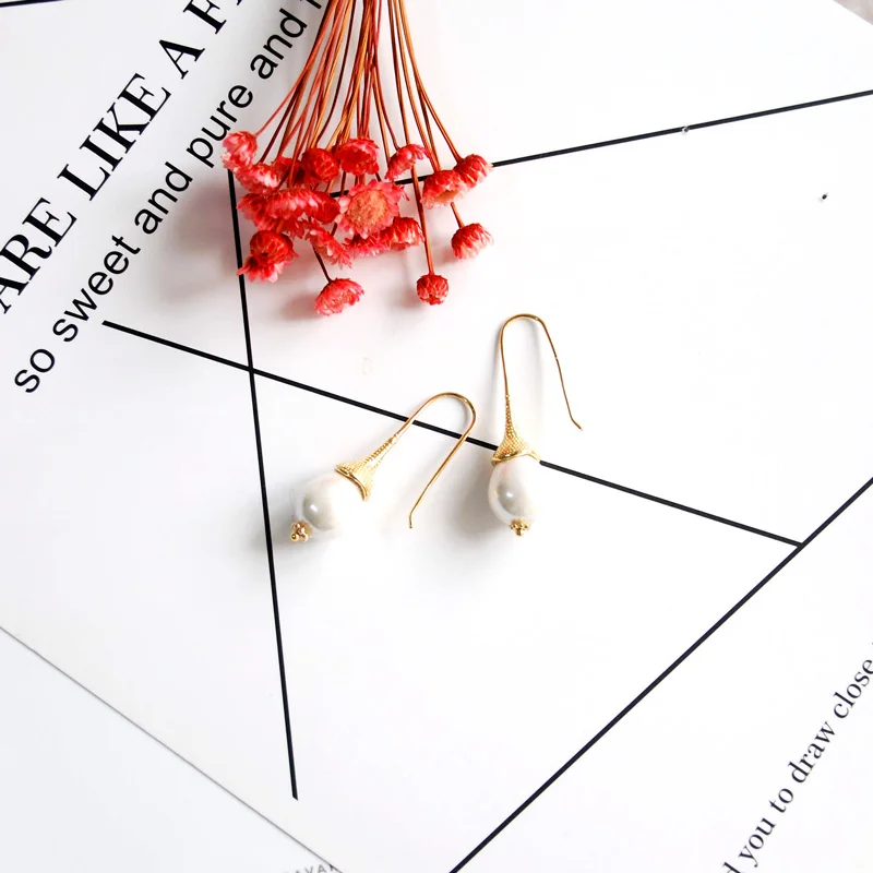 gold fashion jewelry drop dangle earrings shell pearl handmade designer for women gift colorful statement | Украшения и