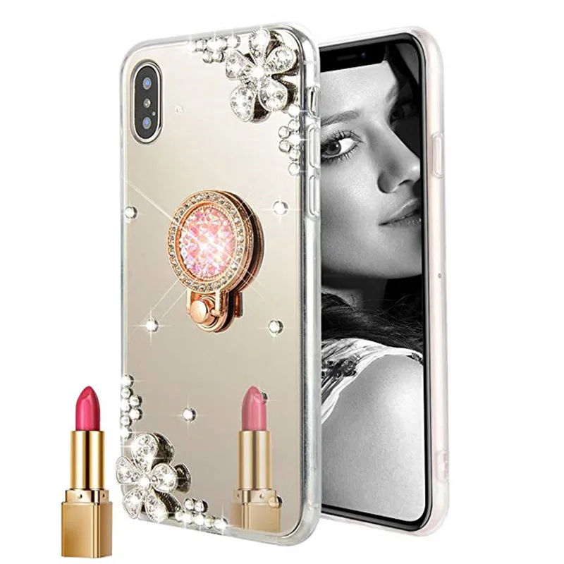 Зеркальный чехол для apple iphone X XR XS Max бампер с кольцом и стразами 11 Pro Φ 6 6s 7 8 Plus
