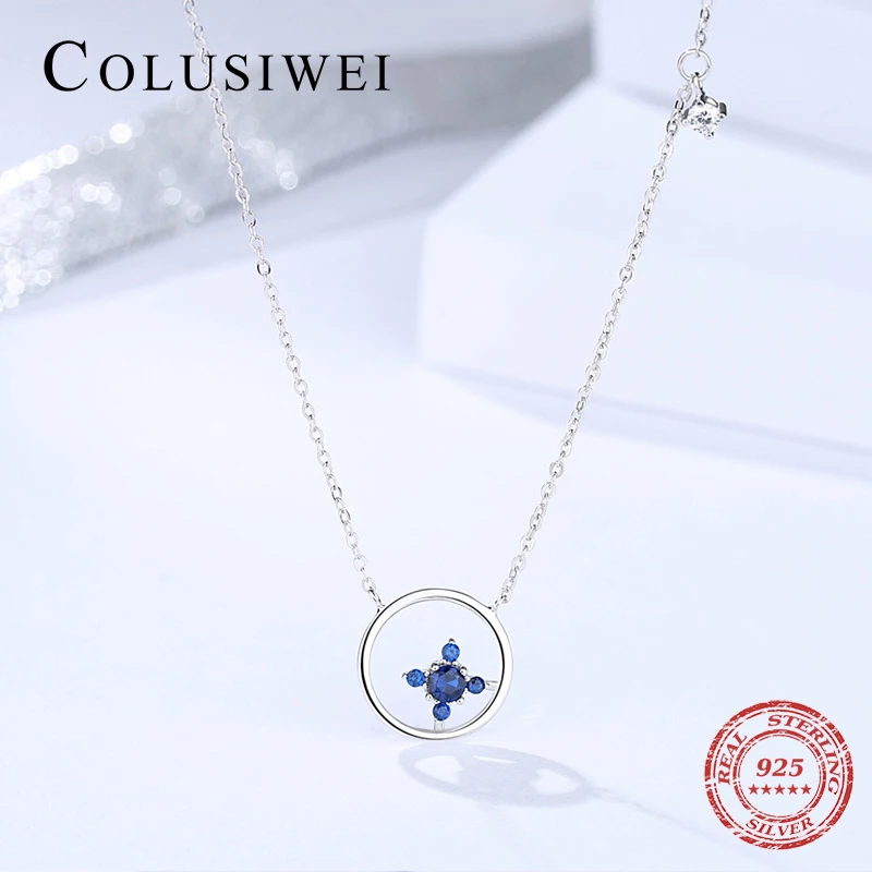 Colusiwei Round Sapphire Necklace for Women Genuine 925 Sterling Silver Simple Design Pendant Necklaces Fine Jewelry | Украшения и