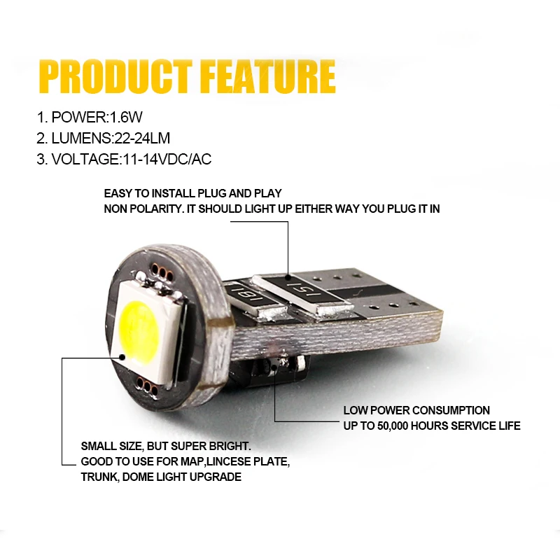 Hlxg 4 шт. 1 Вт SMD 12 В led T10 W5W 168 194 автомобильный внутренний зазор лампа для чтения