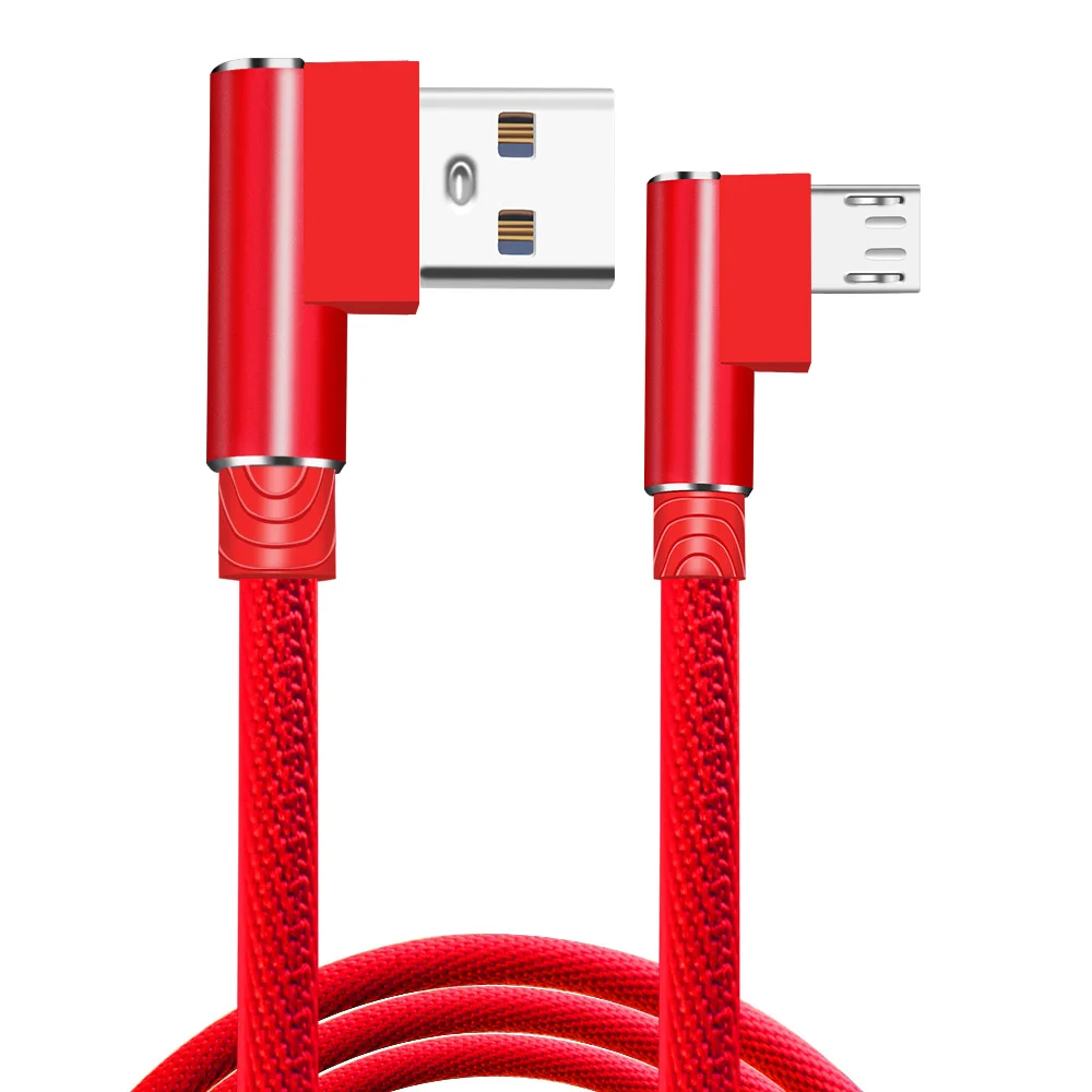 Red Олаф Micro USB кабель 2A быстрое зарядное устройство USB шнур 90 градусов локоть нейлон плетеный кабель для передачи данных для samsung Xiaomi LG Android Microusb - Цвет: Red