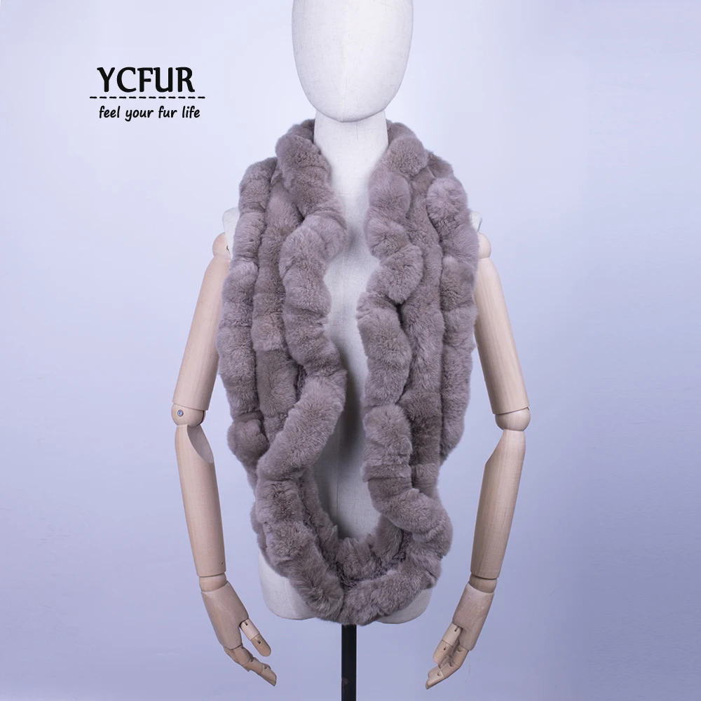 YCFUR кольцо шарф женский мех кролика рекс длинные шарфы шали для женщин Зимний Теплый круглый шарф обертывание женский